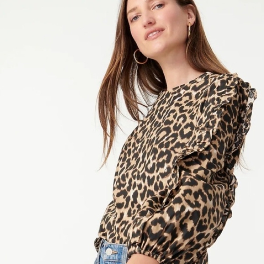 NWT J. Crew Ruffle Sleeve Top in Leopard